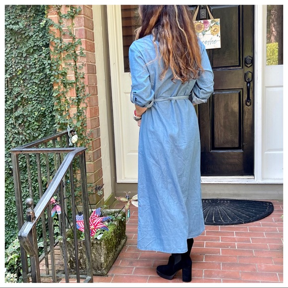 Paris fashion chic jean belted shirt Maxi dress - Picture 4 of 11